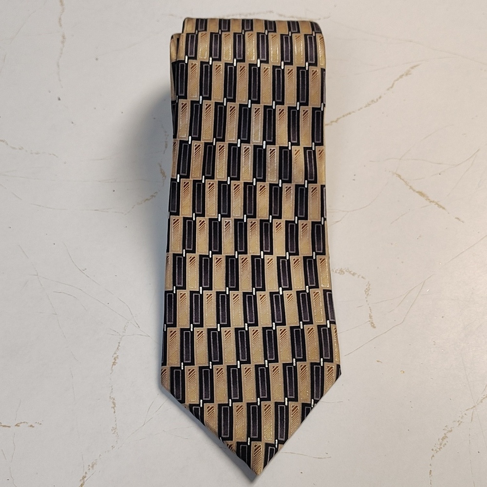 Gianfranco Ruffini Geometric 100% Imported Silk Tie Black Tan